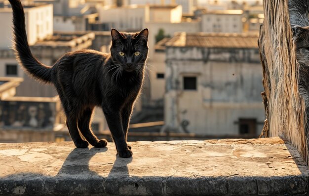 Gato negro en una cornisa