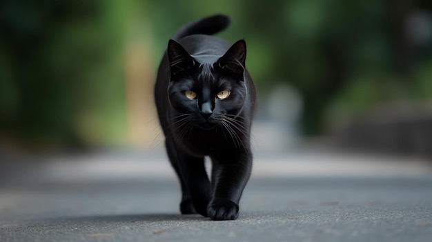 Gato negro cruza la calle generado por IA