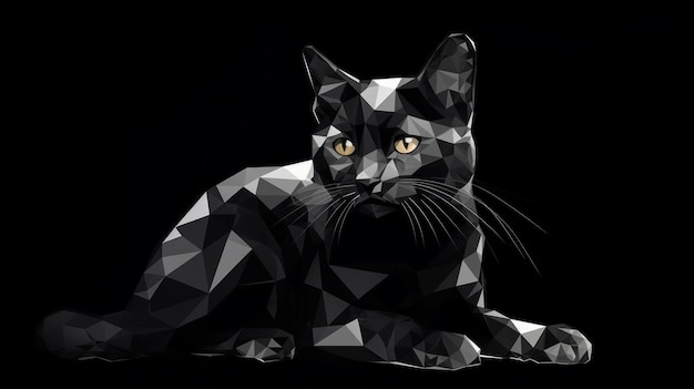 Gato negro en estilo poligonal Ai generado.