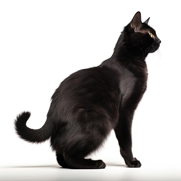 Gato negro en un fondo blanco aislado