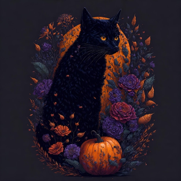 Gato negro y fondo de Halloween