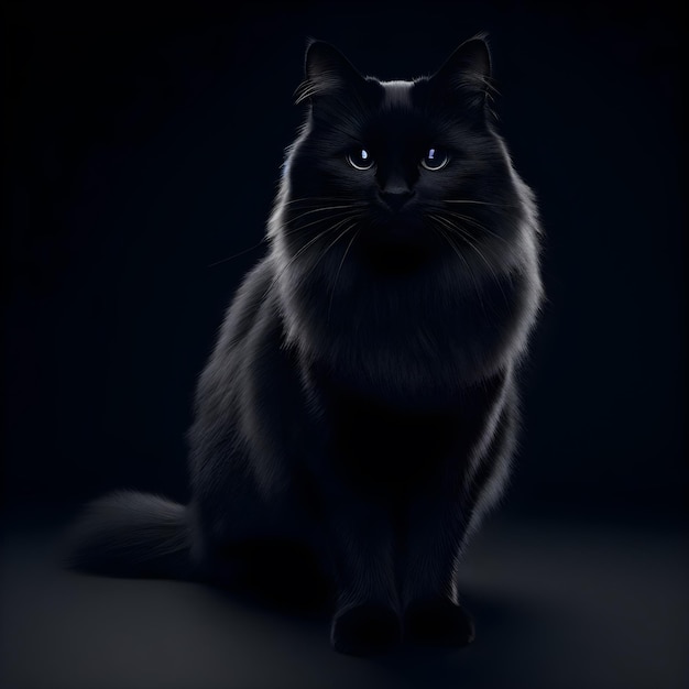 Foto gato negro en un fondo oscuro