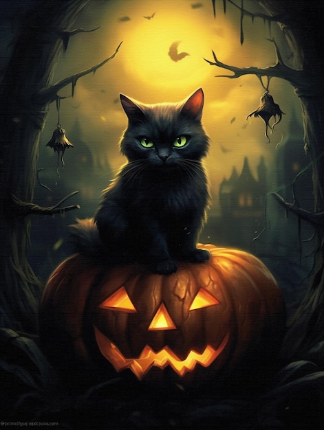 Gato Negro Halloween Calabaza Gato Negro Feliz Halloween