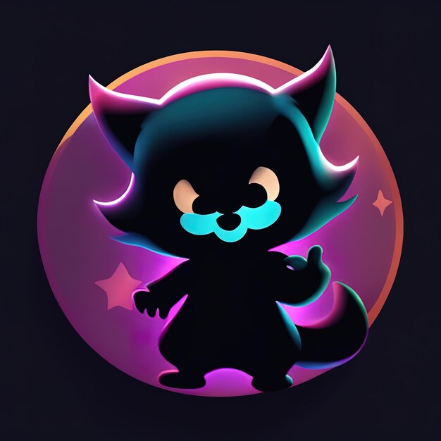 gato negro con un letrero de neón brillante ilustración vectoriallindo gato de dibujos animados halloween vector illustrati