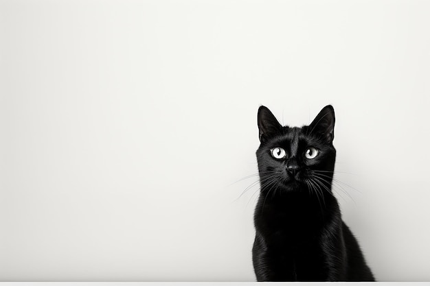 gato negro mirada directa al fondo minimalista de color vintage