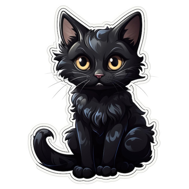 Un gato negro con ojos amarillos sentado Arte digital Gato negro de Halloween