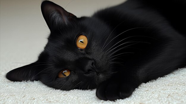 Foto gato negro relajado descansando en el interior