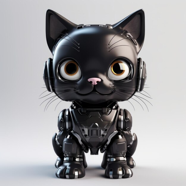 Foto gato negro robótico caro renderizações fotorrealistas em 3d