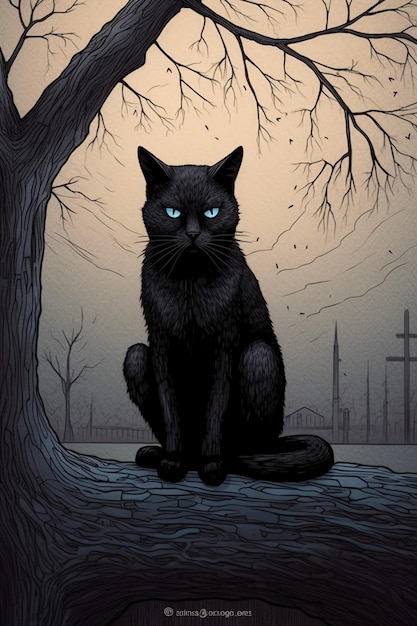 Un gato negro sentado en un árbol IA generativa