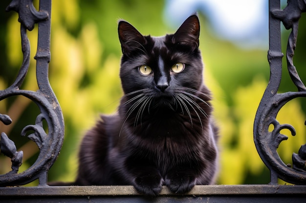 un gato negro sentado en un banco
