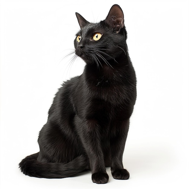 Un gato negro sobre un fondo blanco