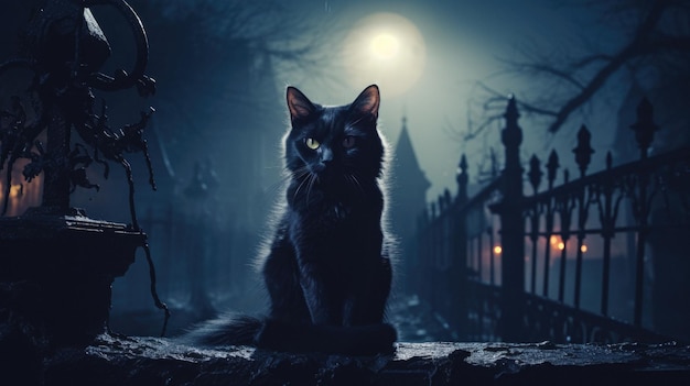 El gato negro en la valla de hierro forjado
