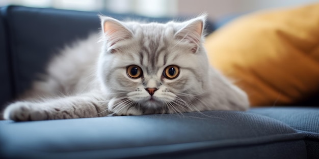 Gato num sofá azul IA generativa