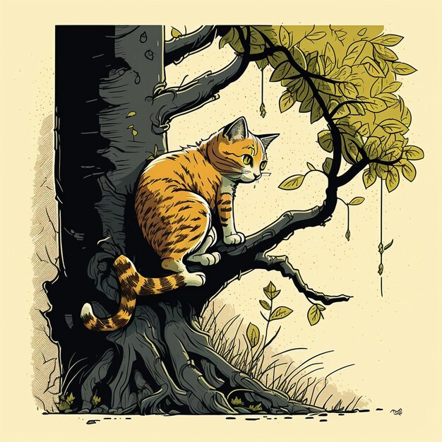 Foto gato numa árvore .