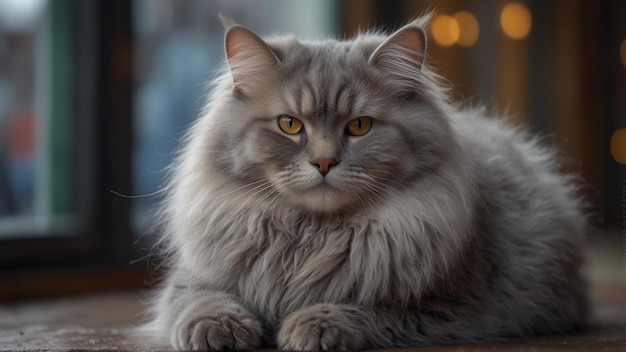 un gato con ojos amarillos y un parche blanco en su cara