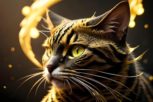 Foto un gato con ojos amarillos y rayas negras en la cara.
