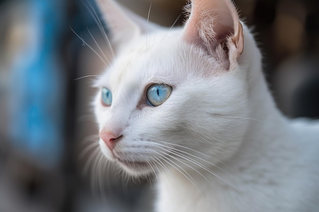 Gato con ojos azules en foto de calle de un gatito IA generativa