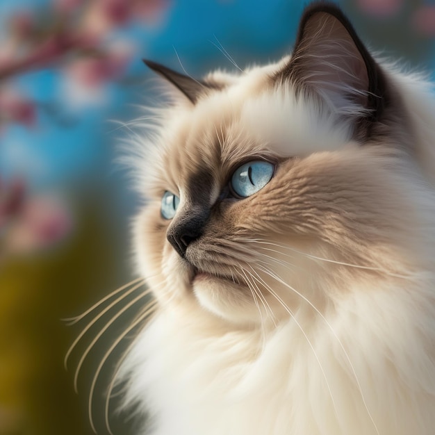 Un gato con ojos azules y ojos azules está mirando a la cámara.