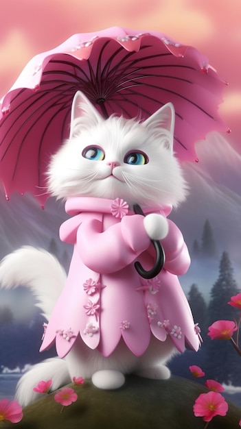 Un gato de ojos azules y pelaje rosa.