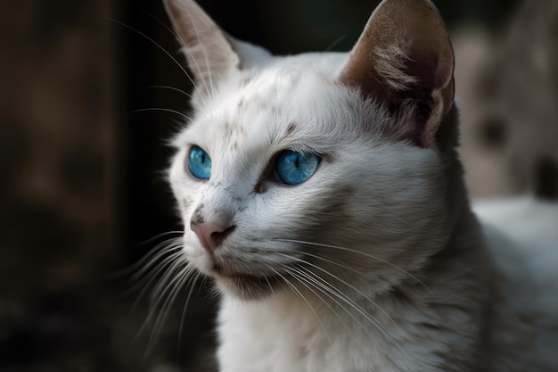 Gato con ojos azules que es blanco y negro IA generativa