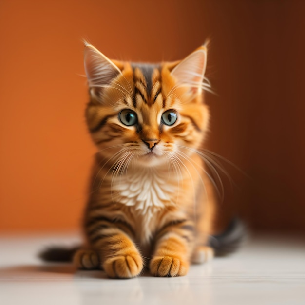 Un gato con ojos azules se sienta en una mesa.