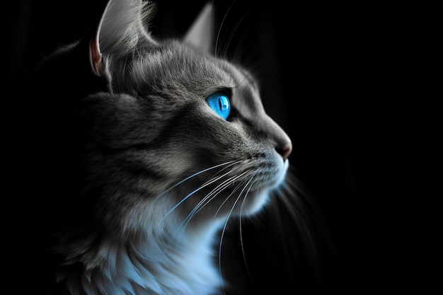 Gato con ojos azules sobre un fondo negro