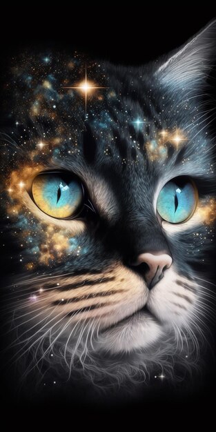 Gato con ojos azules en el universo.