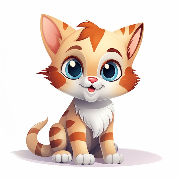 Gato de ojos dulces personaje de dibujos animados sobre fondo blanco