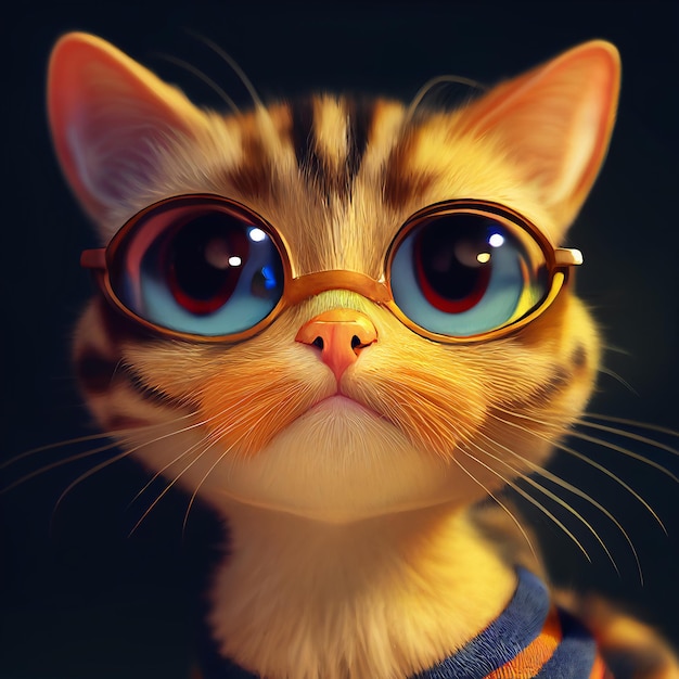 Gato con ojos grandes y gafas.