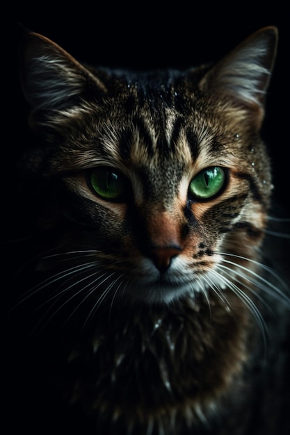 Un gato con ojos verdes