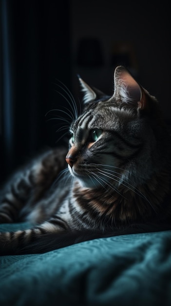 Un gato con ojos verdes