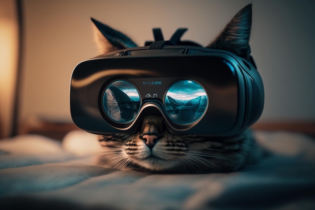 Un gato con un par de gafas de realidad virtual