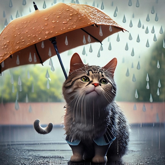 Gato con paraguas en el parque de otoño