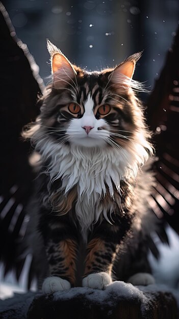 Foto un gato de pelaje largo tiene una cara blanca y una cara negra y blanca