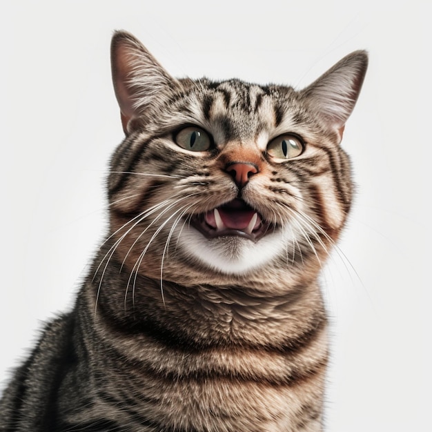 Un gato con pelaje a rayas negras y marrones y rayas blancas.