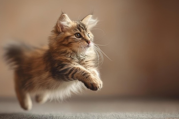 Gato pequeño saltando en el aire