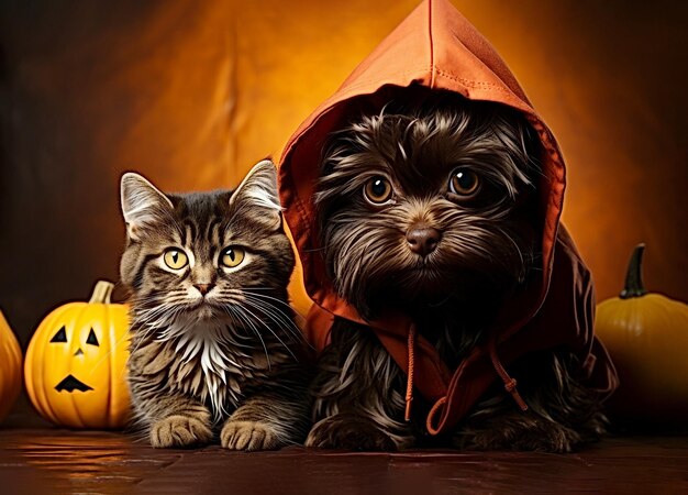 Foto gato y perro disfrazados para halloween