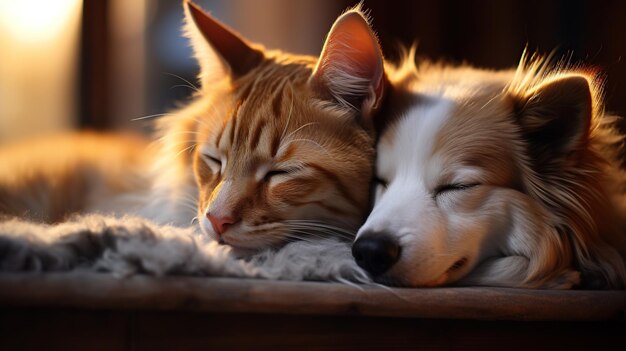 gato y perro duermen juntos