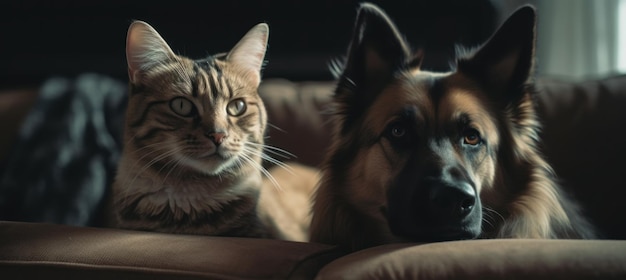 Un gato y un perro están juntos.