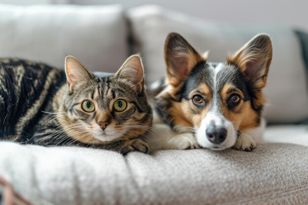 Gato y perro en el interior