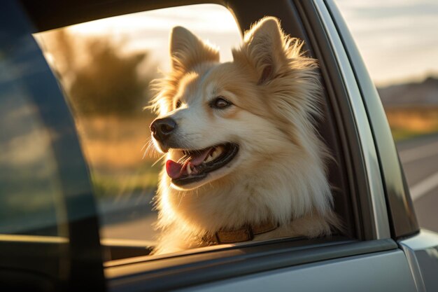 Gato y perro sentados en el coche mirando por la ventana IA generativa