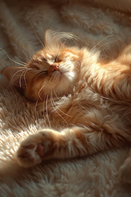 Foto un gato persa se estira lujosamente en una alfombra de peluche disfrutando de la calidez de un rayo de sol