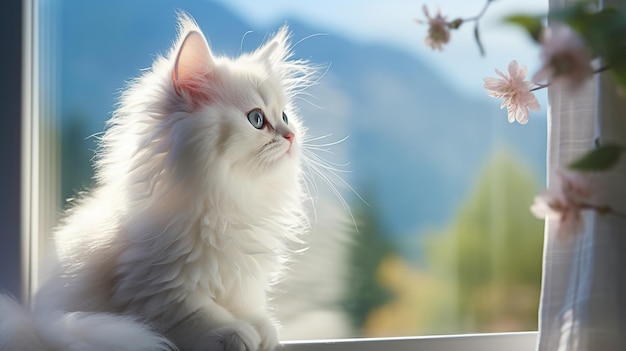 Gato persa mirando por la ventana