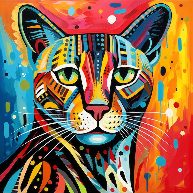 Gato pintado de colores al estilo de Pablo Picasso