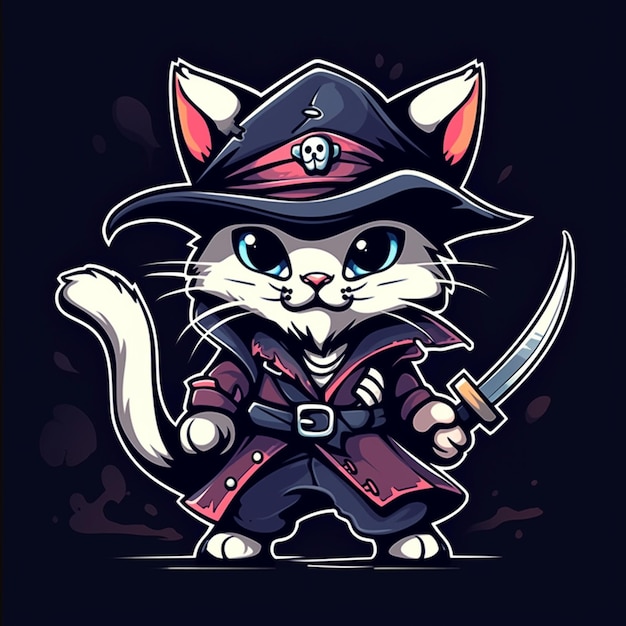 gato pirata com espada e chapéu generativo ai