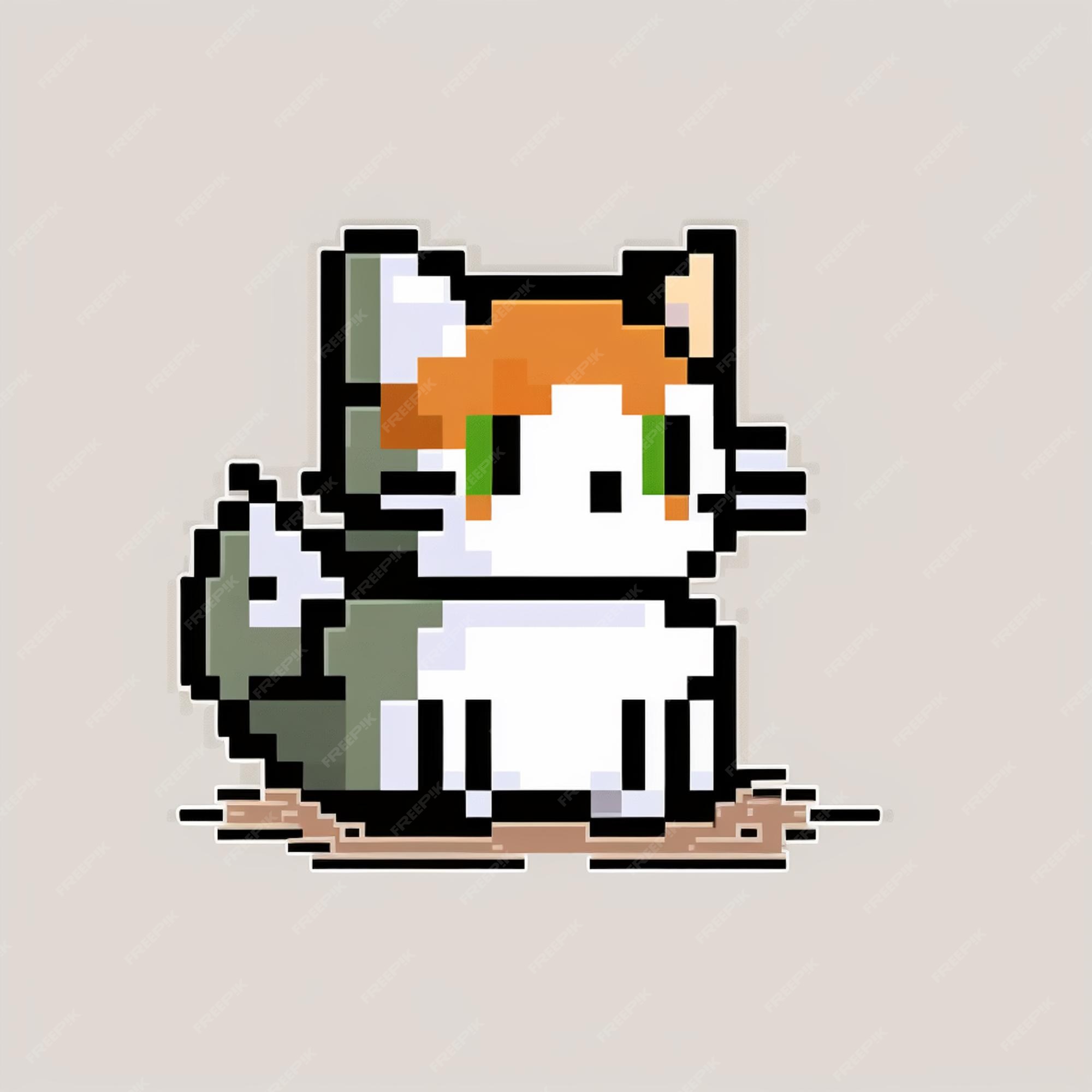 Gato pixel sentado no chão com um olho verde generativo ai