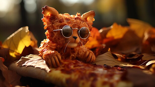 Foto gato con pizza imagen fotográfica creativa de alta definición hd