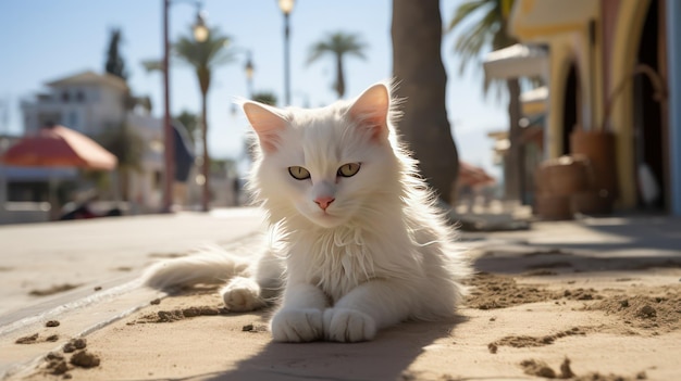 el gato en la playa momento sereno