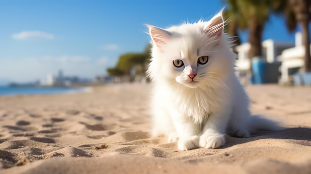 el gato en la playa momento sereno