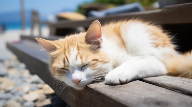 el gato en la playa momento sereno